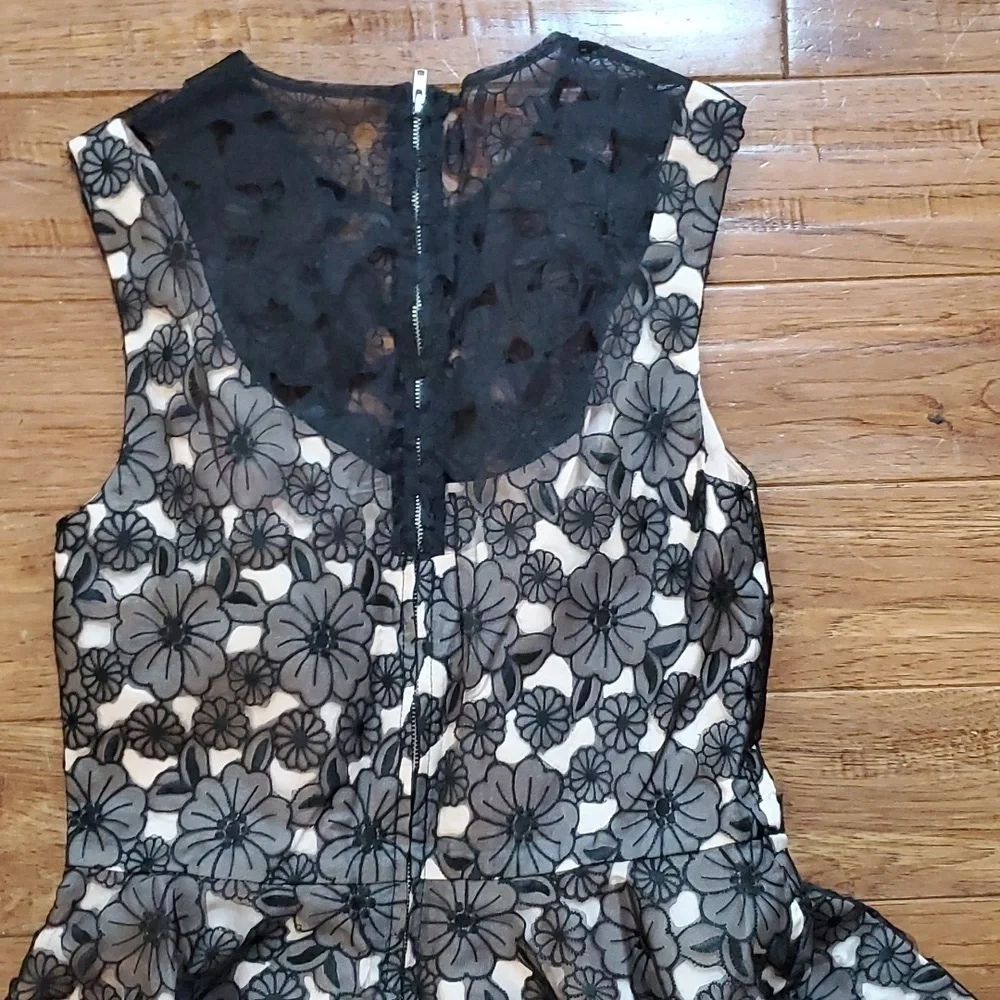 Jill Stuart embroidered lace floral black nude dress